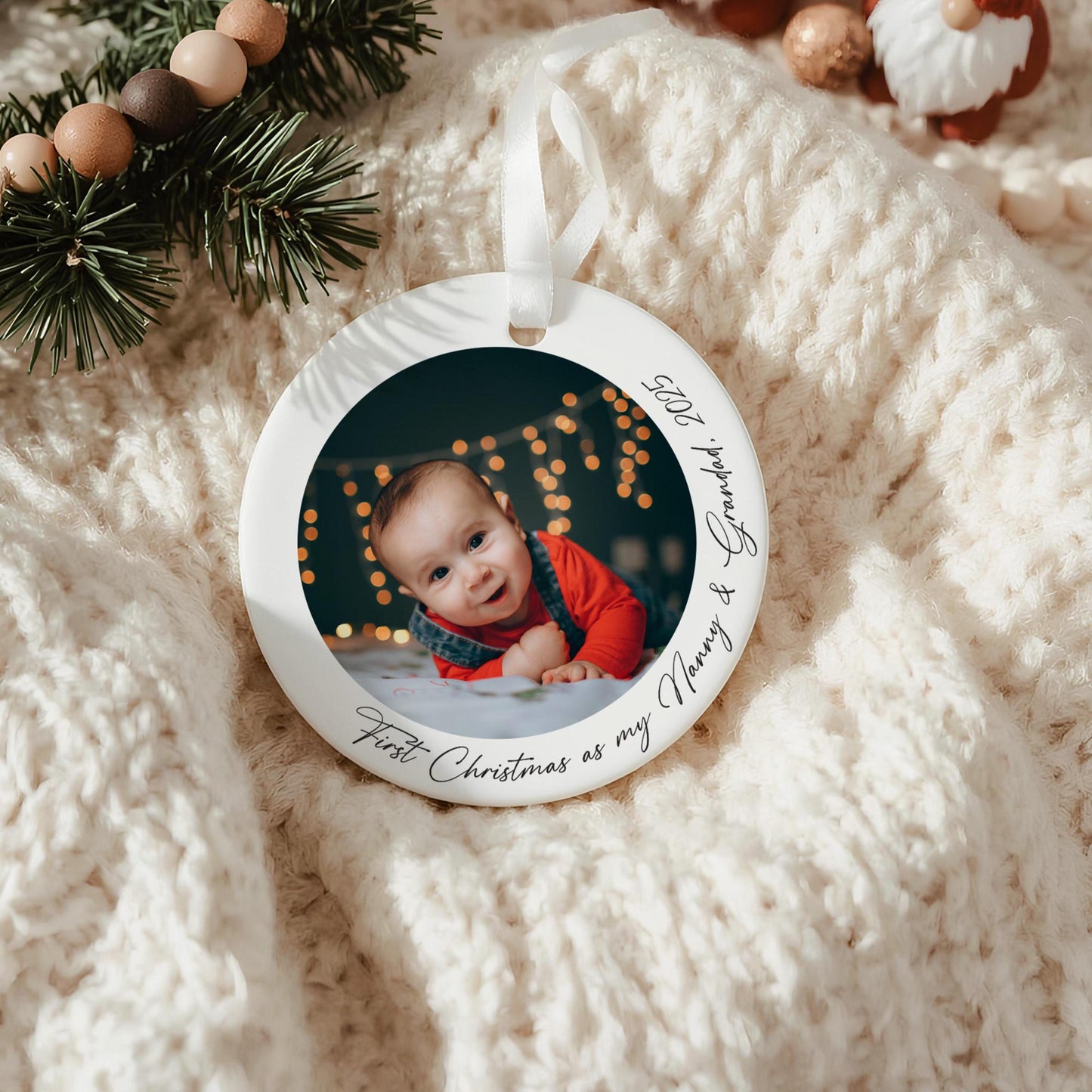 First Christmas Nanny and Grandad Personalised Photo Bauble