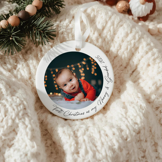 First Christmas Nanny and Grandad Personalised Photo Bauble