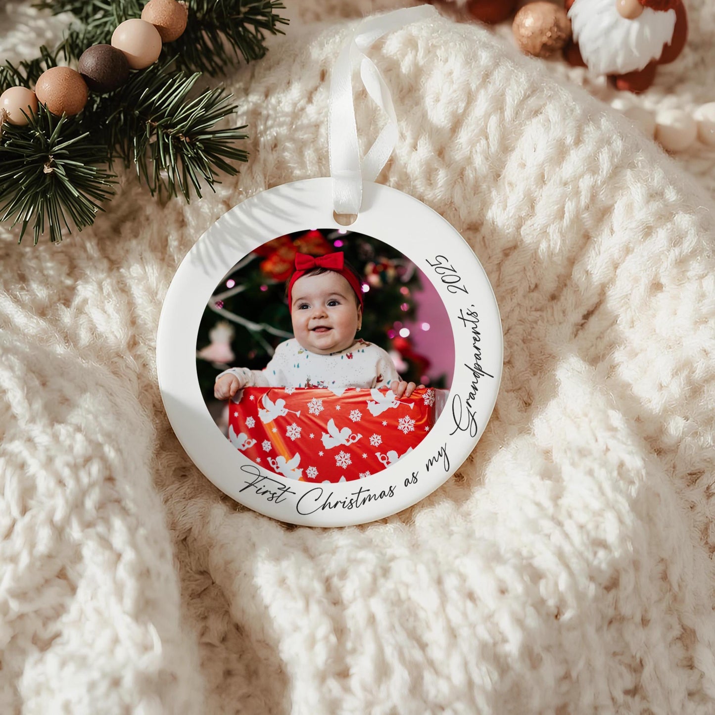 First Christmas Nanny and Grandad Personalised Photo Bauble