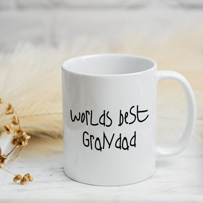 White mug with 'Worlds best Granadad' text in childs own handwriting