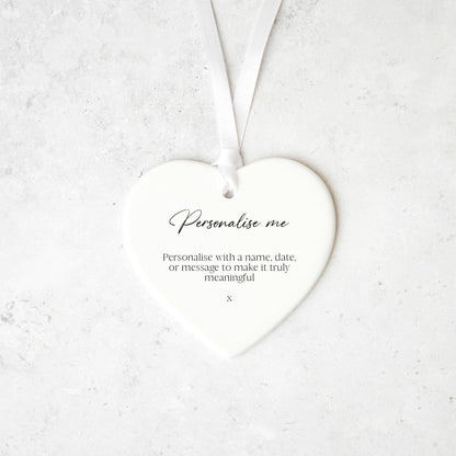 Personalised Ceramic Heart Ornament Custom Wording Keepsake