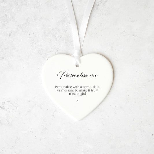 Personalised Ceramic Heart Ornament Custom Wording Keepsake